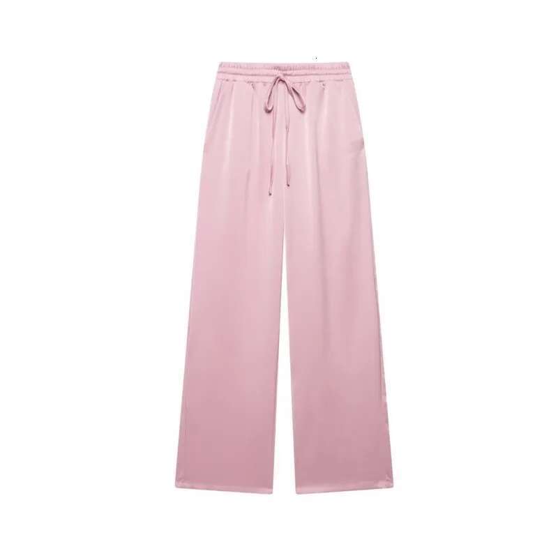 High Waist Pants Set Spring 2 Double-Breasted Satin Blazers Two Piece Lace Up Creased-Effect Trousers Women Outfit