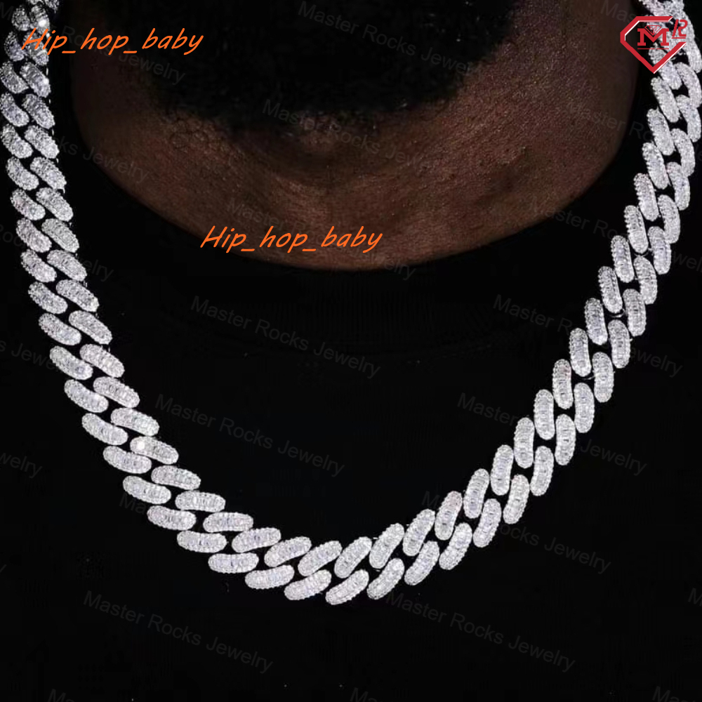 Hiphop 14mm Miami Cuban Link Chain Blingbling Iced Out 925 Sterling Silver Custom Vvs Moissanite Cuban Link Chain