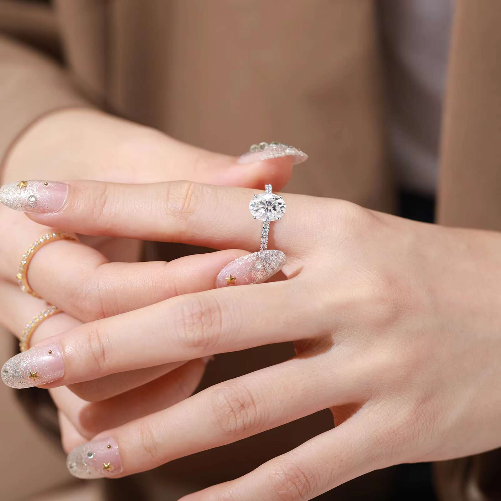 Fashion 1.5ct-2ct Moissanite Luxury Wedding Jewelry 925 Sterling Silver Oval Cut VVS Diamond Finger Ring for Women