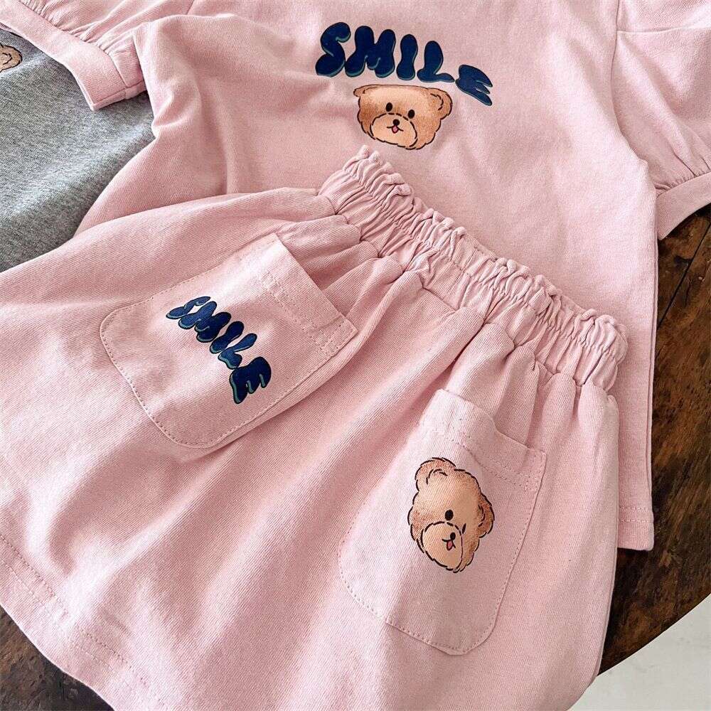 Korean Version Girl's Ins Children's Printed Short Sleeved T-Shirt Half Skirt Two-Piece Set Baby Fashionable Summer Clothing