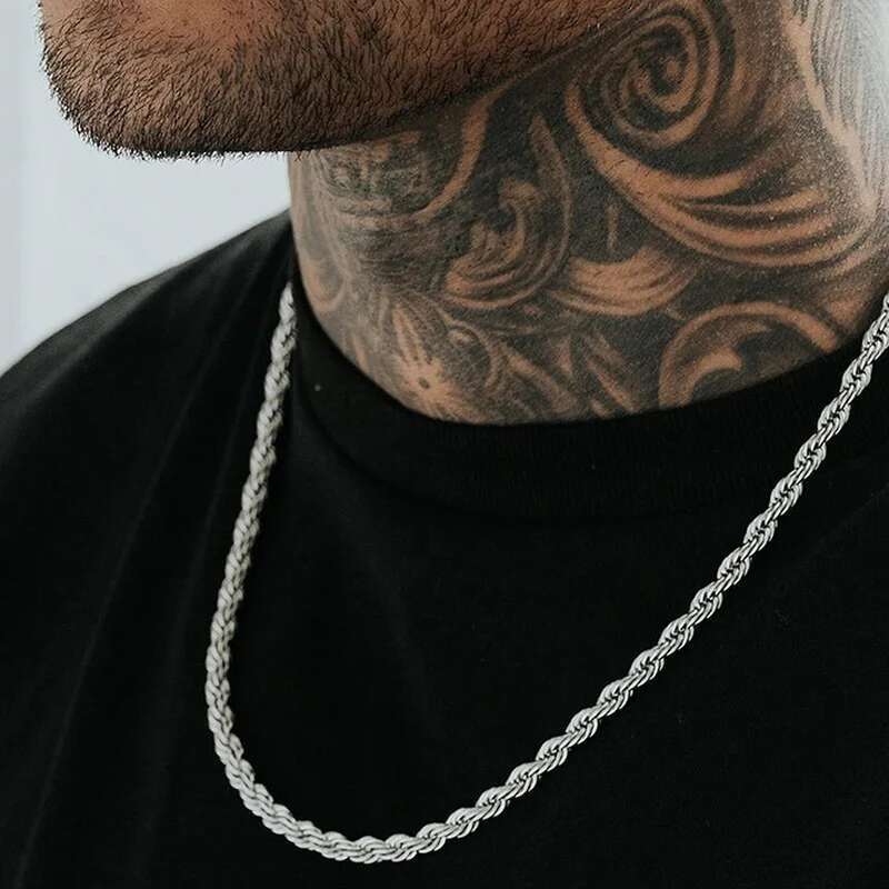 Men Ropes Long Stainless Steel Minimalist Twist Rope Chain Necklace Available In Gold Sier Color 2 TO 5Mm