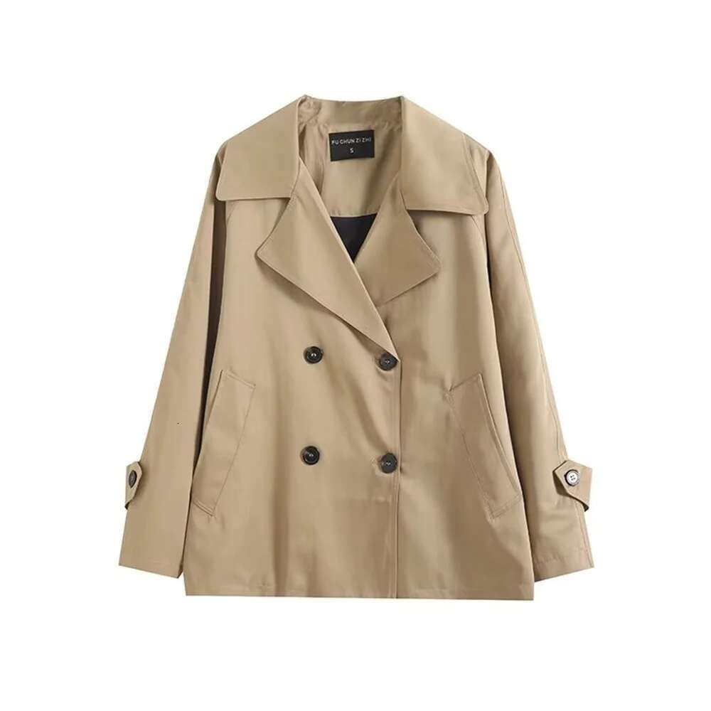 PB&ZA Autumn New Product Fashion Casual Women's Wear Flip Collar Long Sleeve Double breasted Loose Windbreaker Jacket