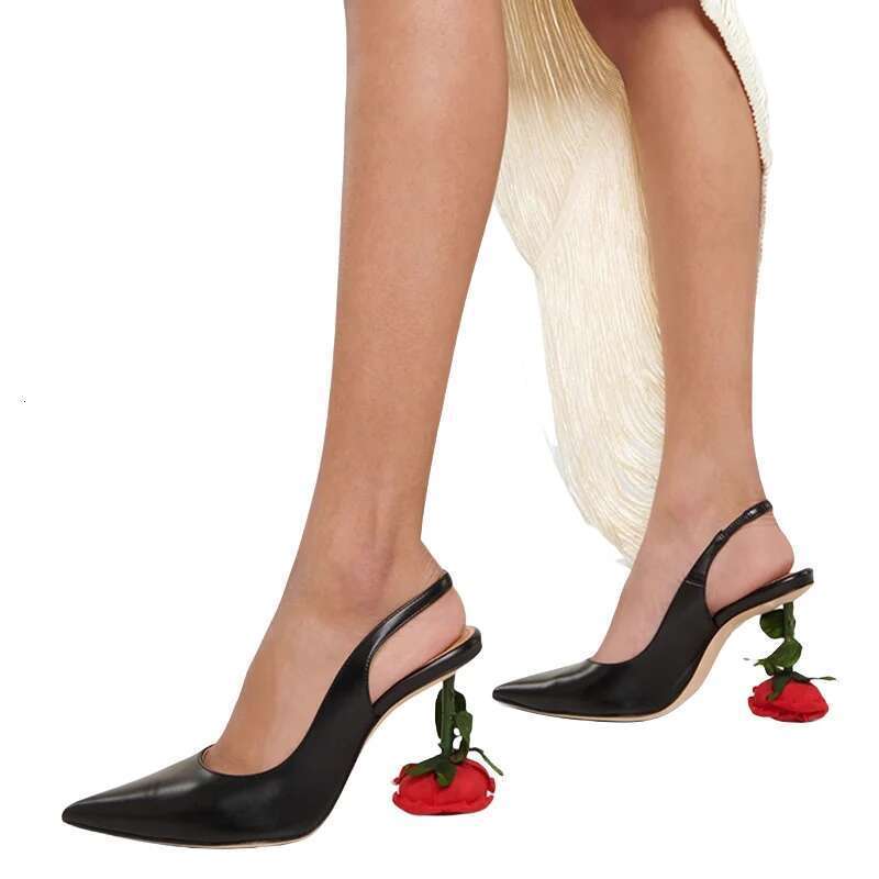 Rose Flower Exotic Women's High Heels Sexy Pointed Toe Slingback Sandals Fashion Catwalk Women Wedding Party Shoes