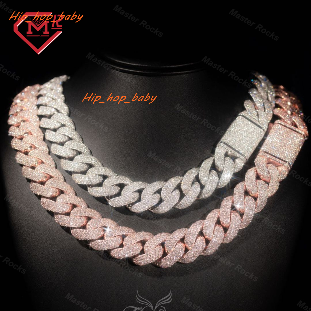 Baguette VVS Moissanite Cuban Chain 925 Sterling Silver 20mm Hiphop Iced Out Moissanite Cuban Link Chain