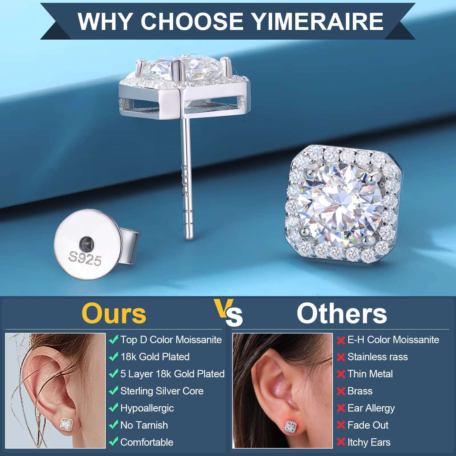 Hypoallergenic Fashion Jewelry Wholesale 3mm-7mm 925 Sterling Silver VVS Moissanite Diamond Halo Stud Earrings for Women