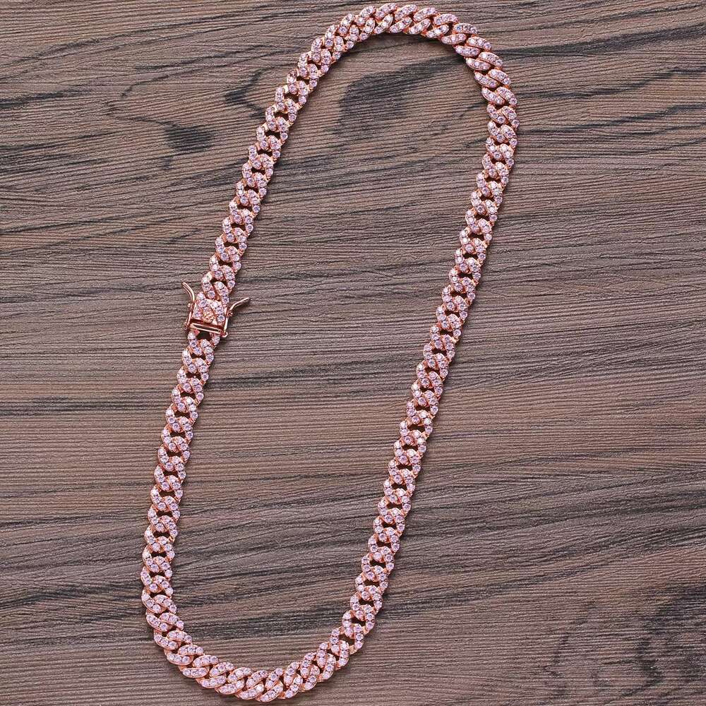 BC003 8mm Brass Setting MoissaniteCuban Link Chain Necklace Hip Hop Jewelry Bling CZ Chain Iced Out