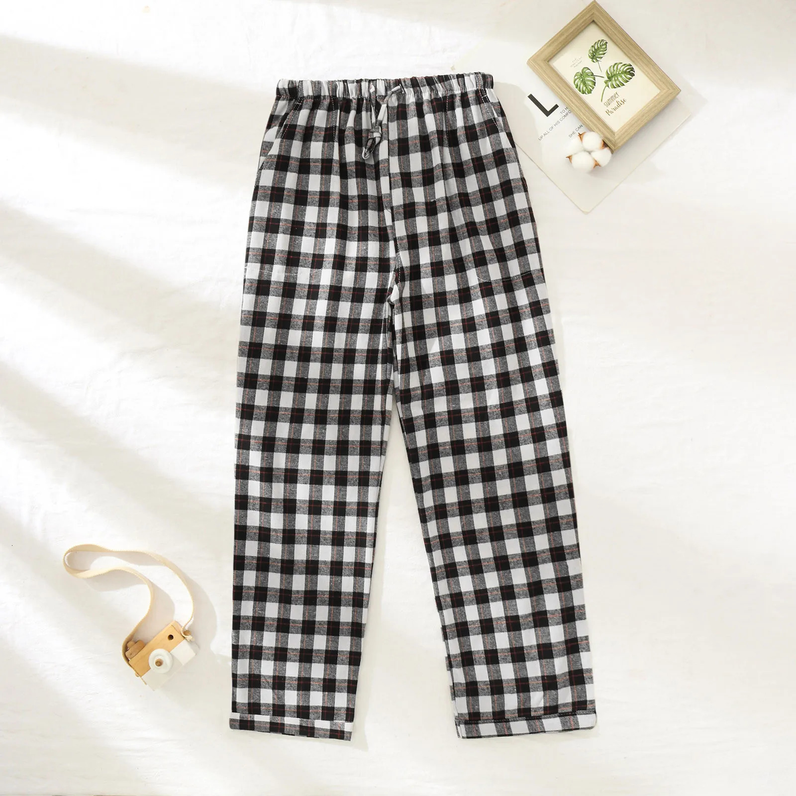 Mens pajamas casual plain weave pajamas cotton pants loose high waisted straight length Trouser casual wear 250427