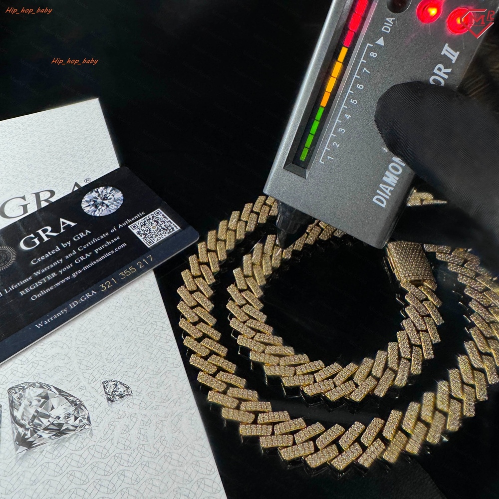 14mm Cuban Link Chain Pass Diamond Test 925 Silver 2 Rows Hiphop Jewelry Necklaces Moissanite Cuban Chain