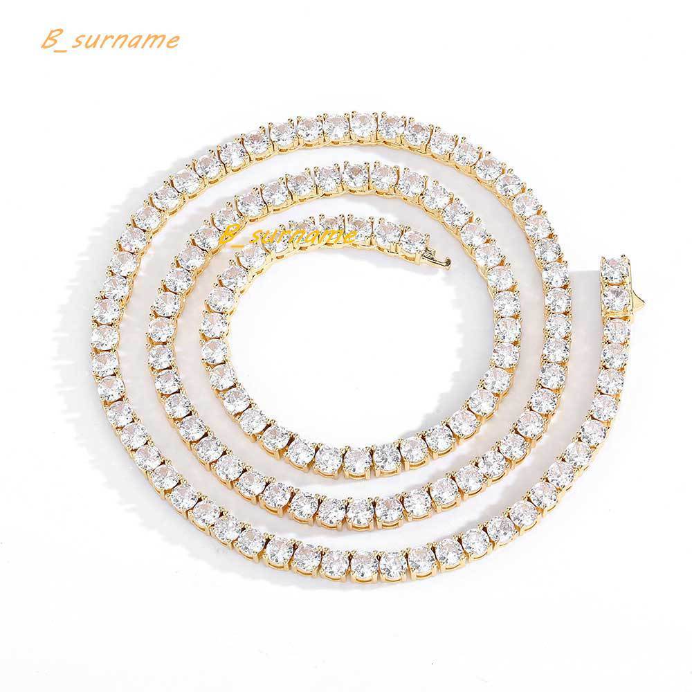 Classic Design Brass Zircon Tennis Necklace Hip Hop Bling Jewelry Gold Silver CZ Iced Out 3mm 4mm 5mm Spring Clasp Tnnis Chain