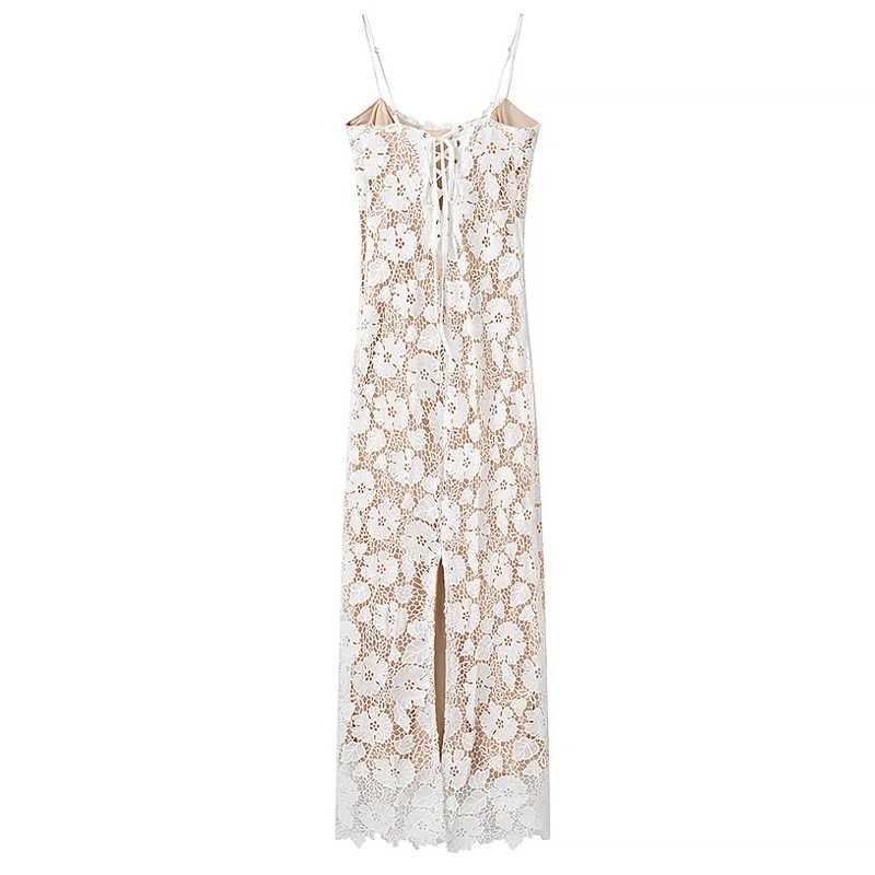 TRAF Womens Dress Lace Slippery Vestidos Womens Dress White Long Sleeve Strapless Dress Midi Backless Holiday Dress W250430