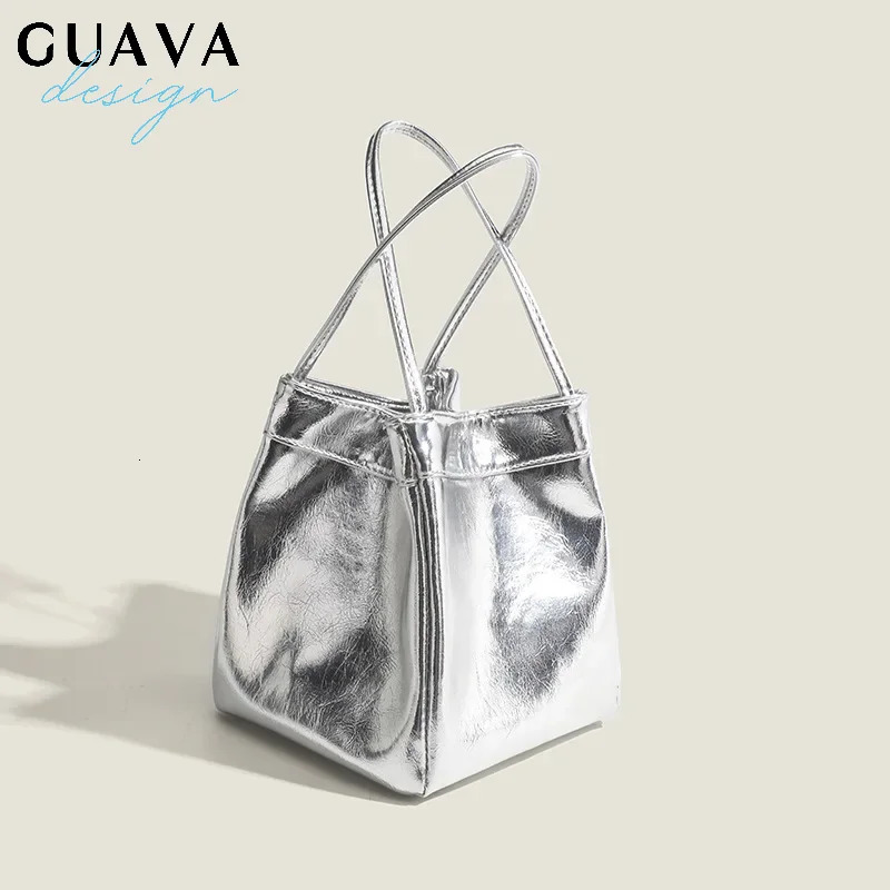 Trend Womens Casual Korean Edition Small Square Bag Fashion Bucket Bag Simple Handbag Silver Wallet 250427
