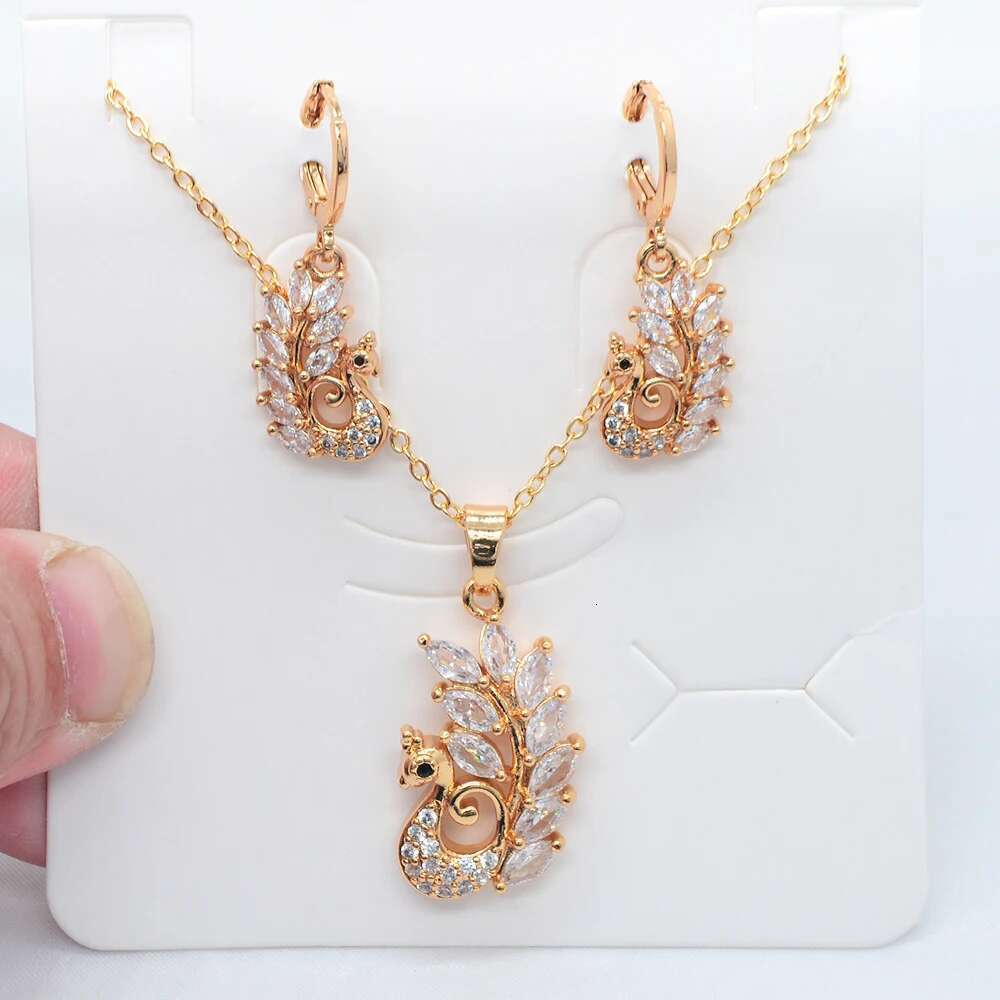Fashion Gold Color Multicolor Cubic Zirconia Pea Jewelry Set For Women