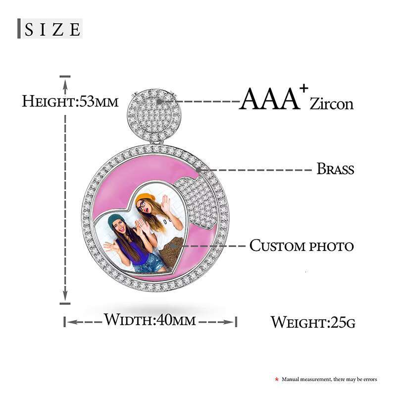 TUHE Jewelry Bling 40mm 18K Gold Plated Brass 5A Cubic Zirconia Round Shape Picture Pendant Necklace
