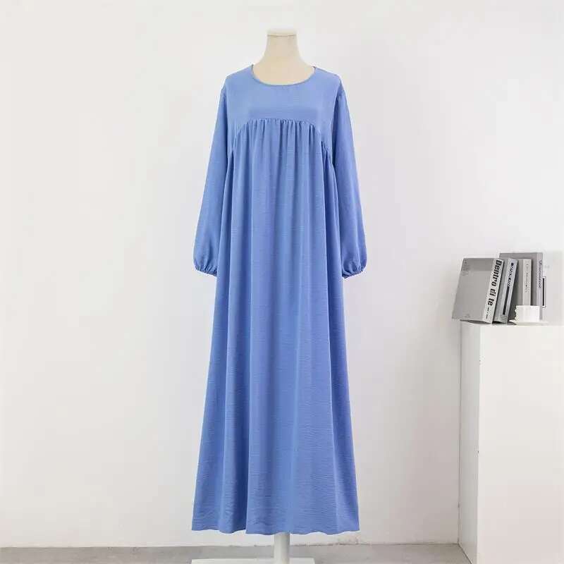 Women Loose Maxi Muslim Dress Spring Autumn Female Full Sleeve Casual Solid Pockets Robe Long Dresses Mujer Vestidoes