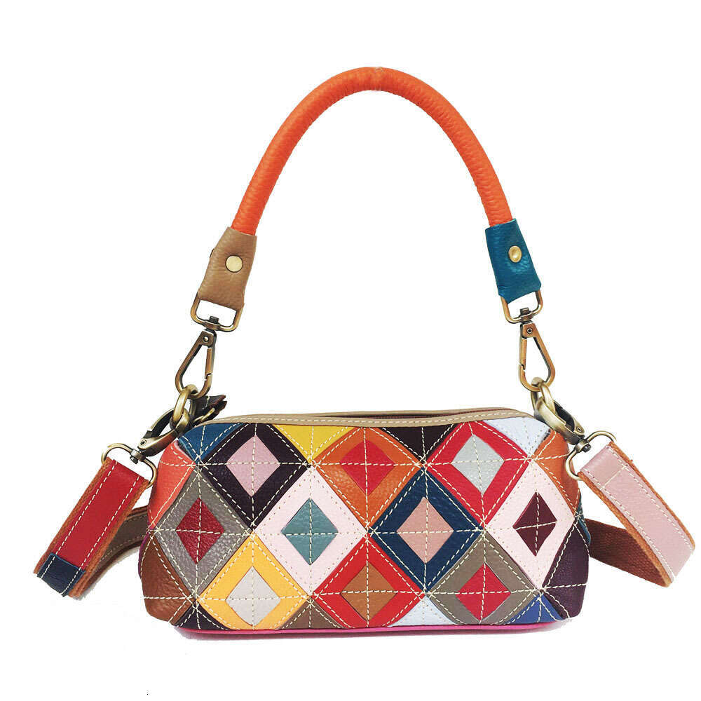 designer Women's bag Fashionable women's armpit colorful genuine leather checkered spliced mobile phone bag, hand-held crossbody bag