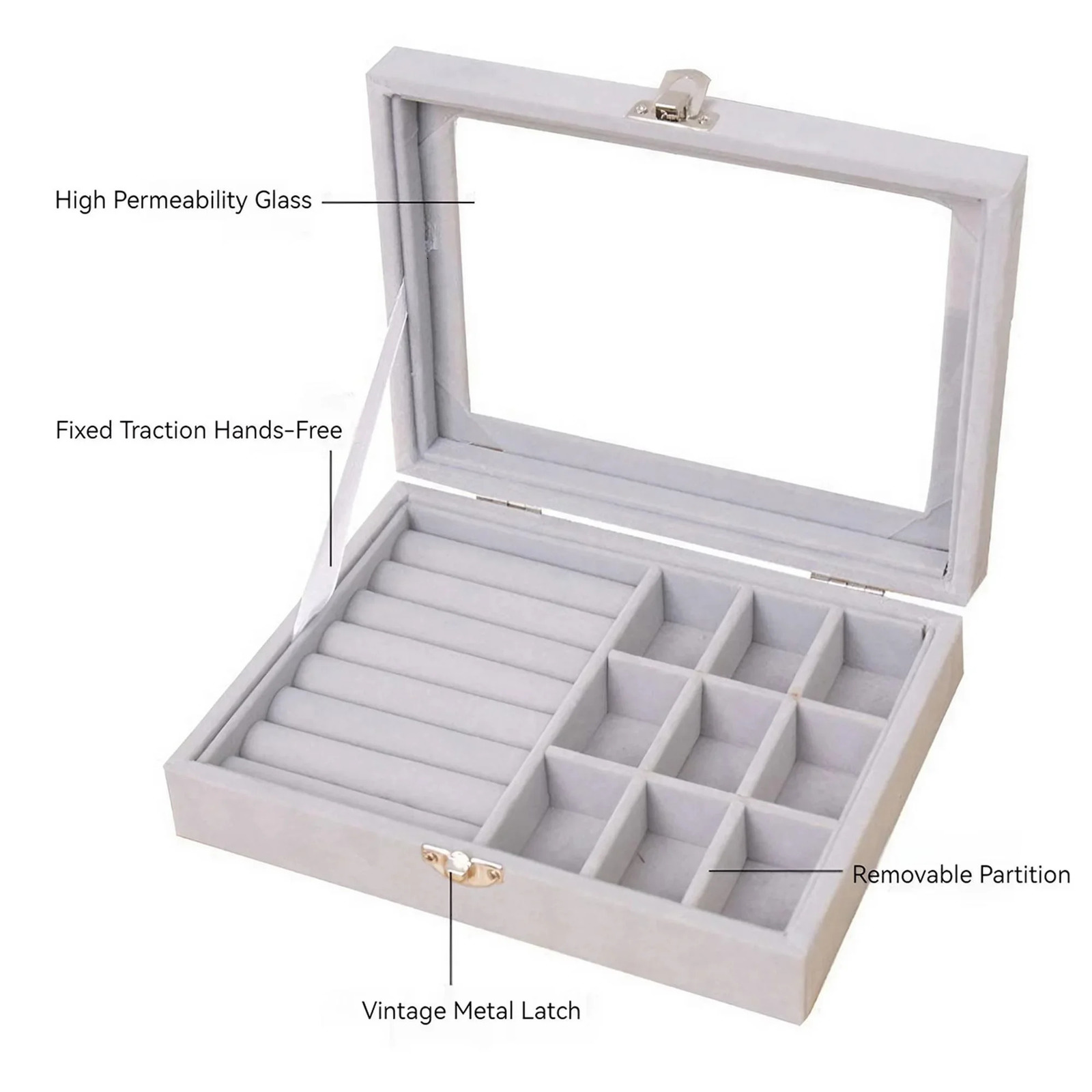 Velvet Ring Organizer Box - Clear Lid Jewelry Holder Dust-Proof Storage Tray for Rings and Earrings for Multiple Jewelry Pieces 250428