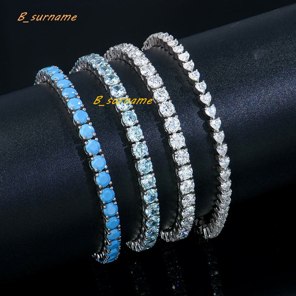 Trendy 925 Sterling Silver Tennis Moissanite Bracelet 4mm Round/Heart Moissanite/CZ/Nano Tennis Bracelet Fashion Jewelry