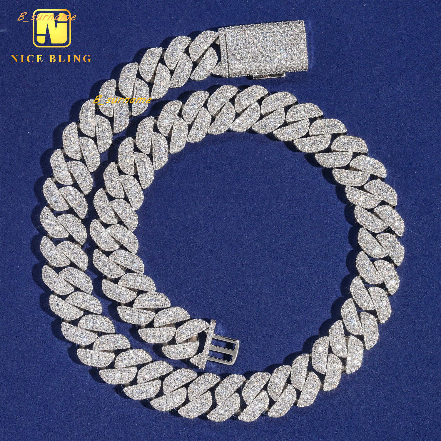 Wholesale Luxury Hip Hop Jewelry Necklace Iced Out Lab Diamond Moissanite Silver Cuban Link Chain