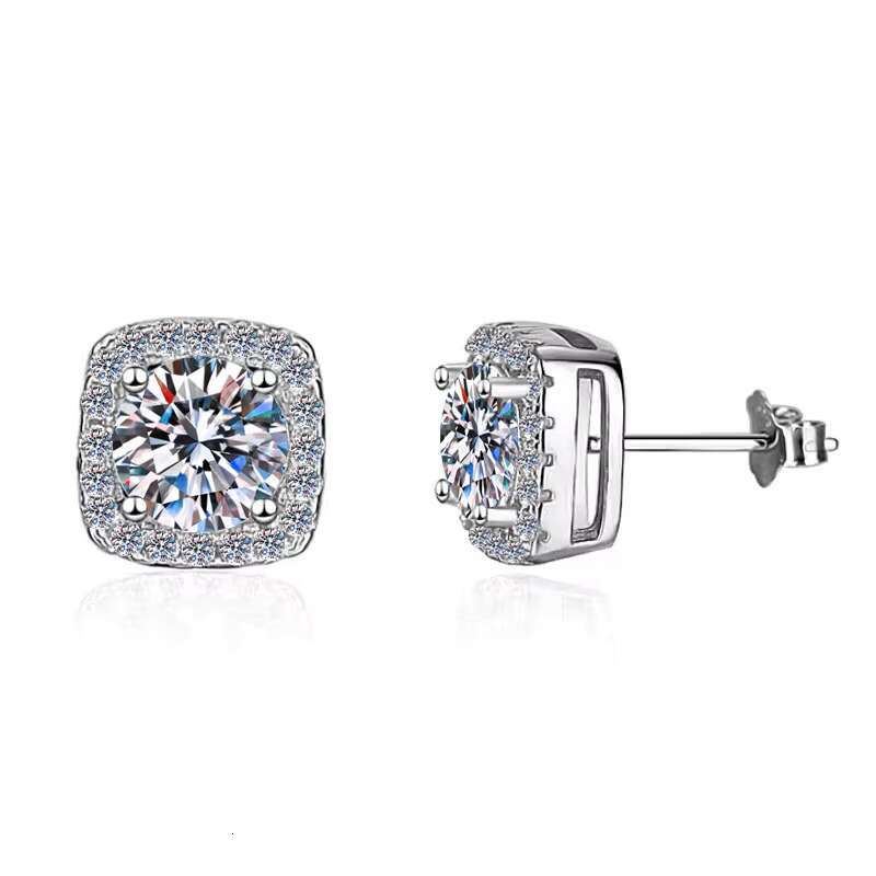 Fine Jewel Ladies Womens Moissanite Diamond Geometric Square Fashion 925 Sterling Silver S925 VVs1 Moissanite Stud Earrings