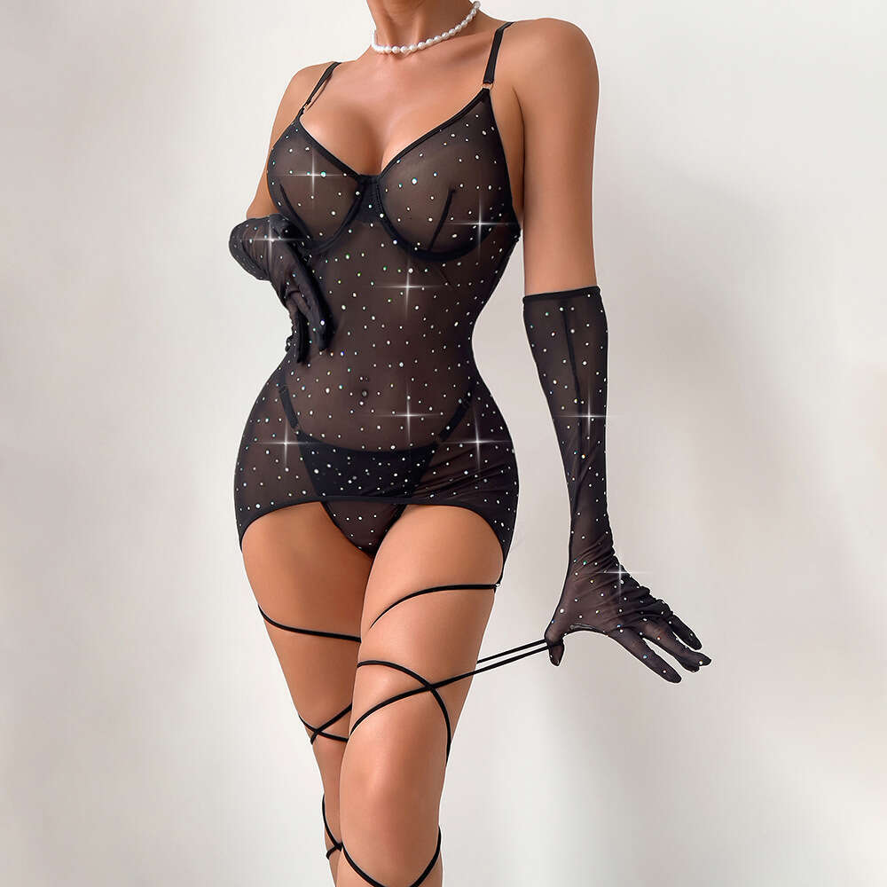 Sexy Underwear Sexy Sequins Featuring Steel Rims Perspective Gathering Slim Fit Lifted Buttocks Gloves Tied Rope Women S Dress