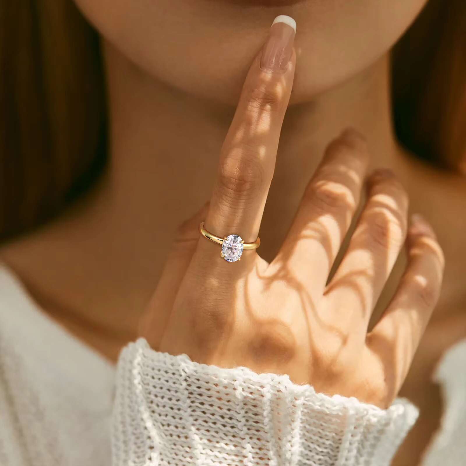 Oval Moissanite Engagement Rings 18K Gold Plated 925 Sterling Silver Lab Created Solitaire Diamond Promise Ring for Her Women