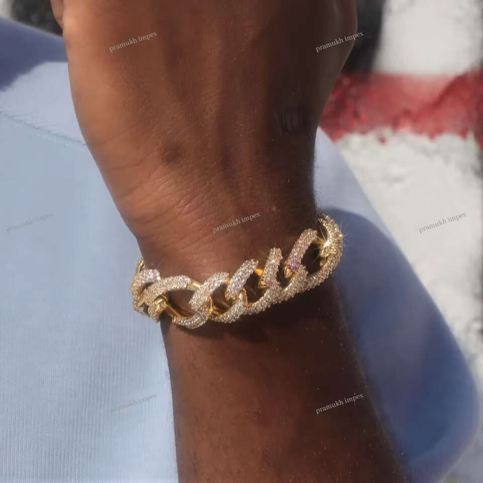 Luxurious Custom 925 Sterling Silver With Yellow Gold Plated Men Miami Cuban Link Bracelet For Exporters Stylish Trendy Jewelry