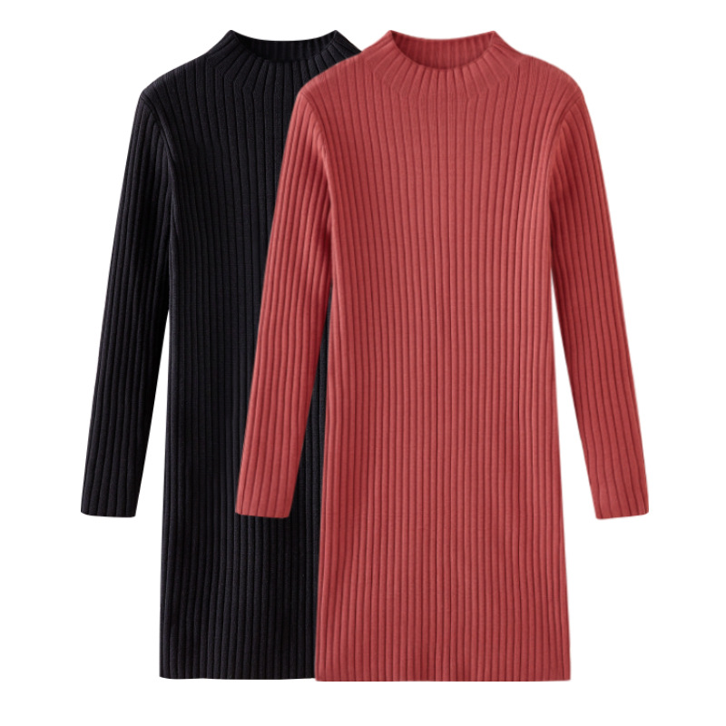 S151 Autumn and winter knee-length knitted dress for women with loose long sleeves and inner wear
