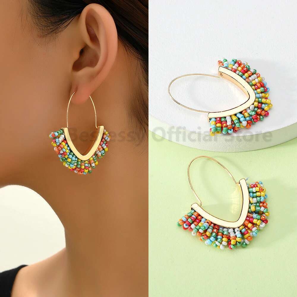 Gold Color Metal V-Shaped Big Dangle Earrings For Women 2025 Boho Design Resin Bead Pendant Wholesale Jewelry Accessories