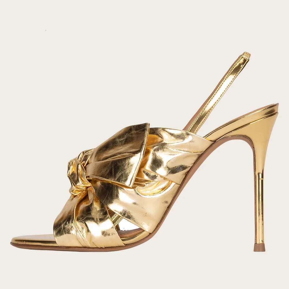 New Sexy Sier Gold Women Stiletto Mules Butterfly Knot Slip On Female Thin High Heel Party Summer Slippers Shoes
