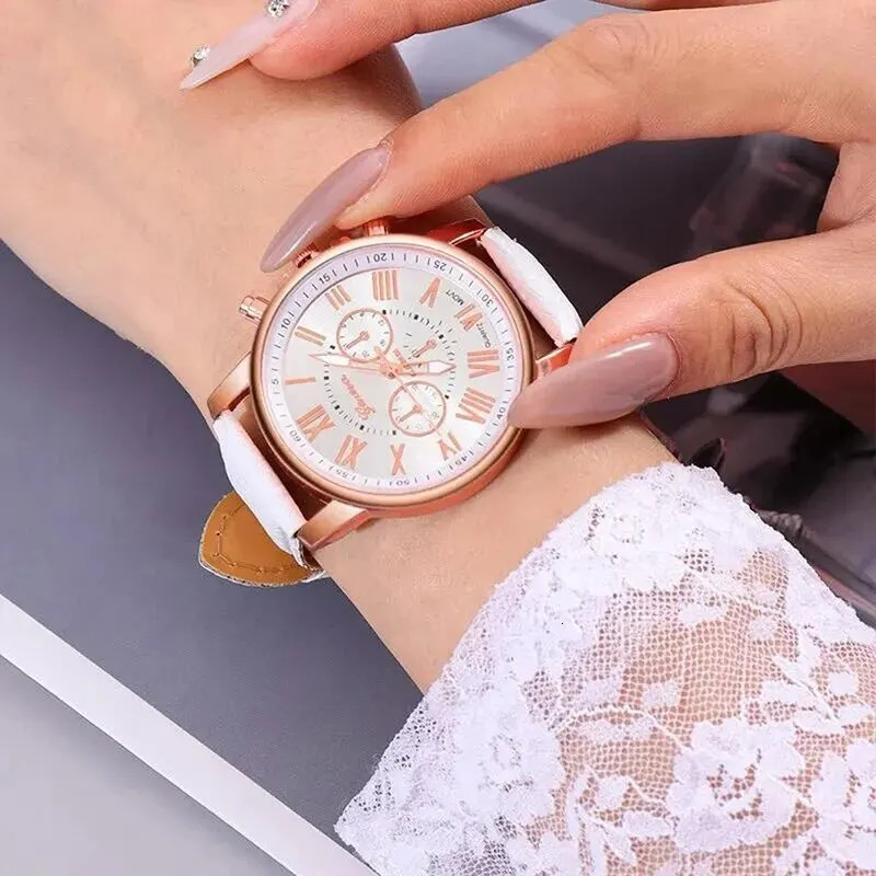 6 pieces of fashionable womens watches womens business white leather quartz watches womens butterfly necklaces bracelets watches 250425
