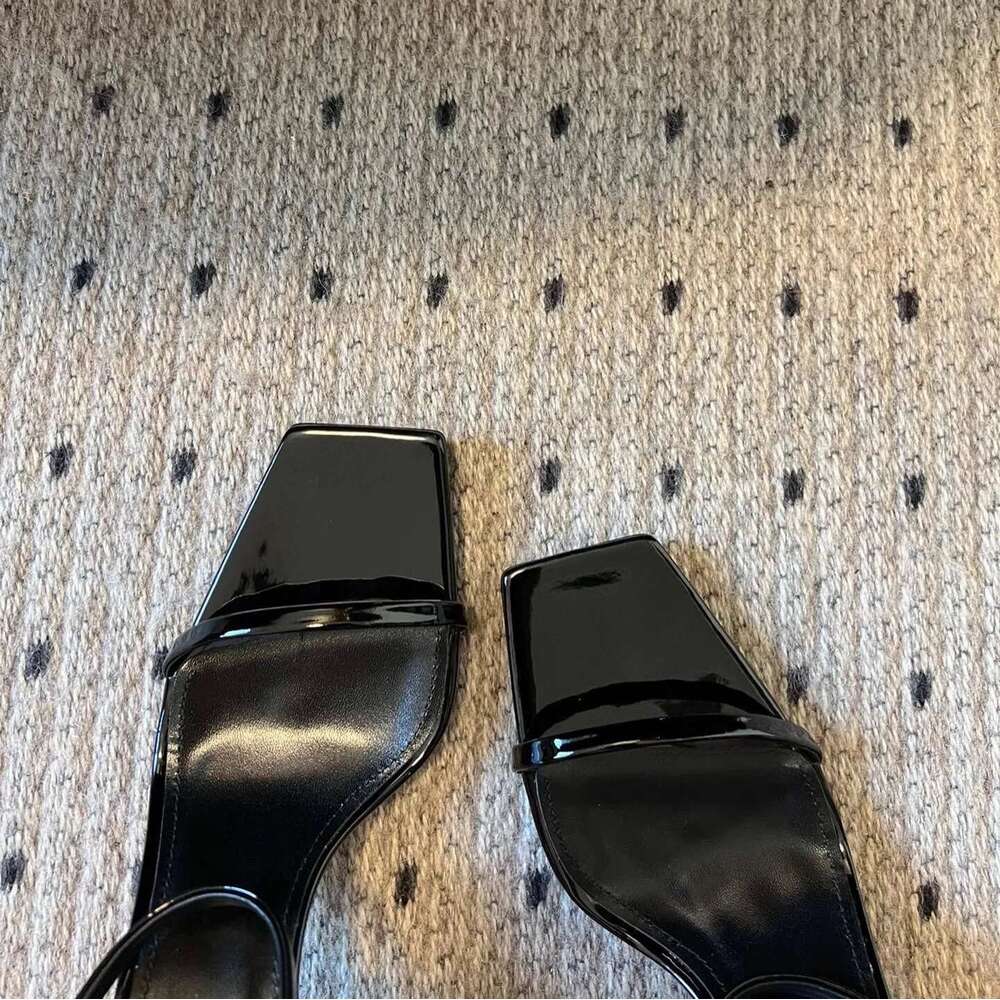 Elegant Square Toe Sandals Metal Design Single Ankle Strap Casual Foot Fighter Women's High Heels Party Dress Shoes