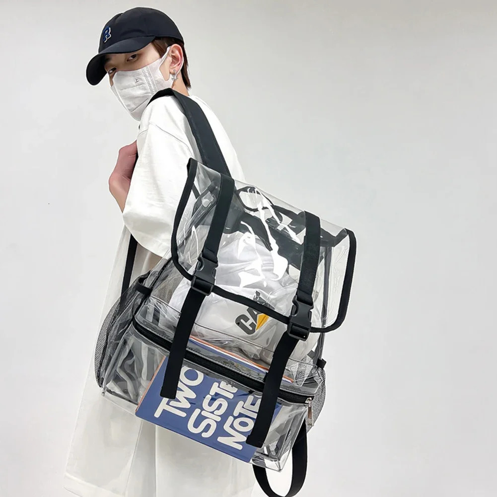 Transparent PVC laptop backpack waterproof fashion student backpack unisex large capacity transparent backpack approved for sports field 250427