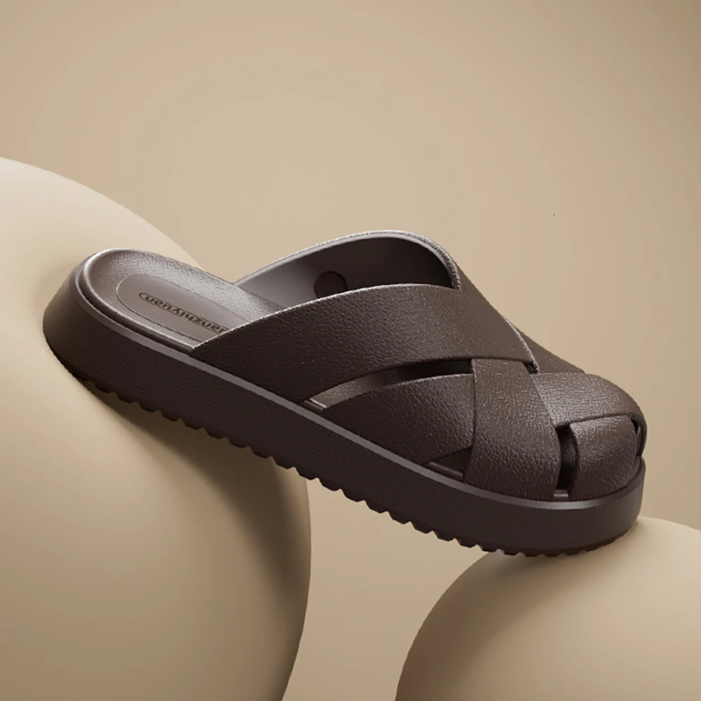 BASATU Men Summer Anti-slip EVA Closed-Toes Slippers Soft Outdoor Baotou Sandals Couple Unisex Home Indoor House Shoes Footwear 250428