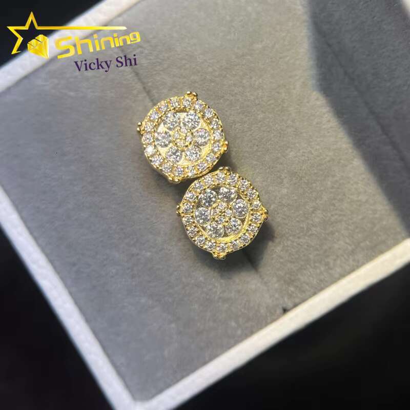 GRA Certificated 925 Sterling Silver Gold Plated Moissanite Stud Earrings Custom Iced Out Diamond Hip Hop Earrings