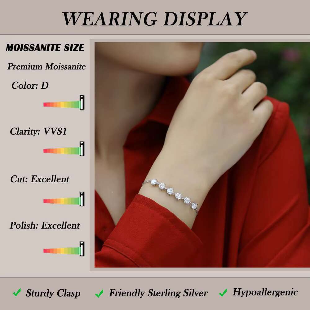 5.0 Moissanite Tennis Bracelet Adjustable Length S925 Silver Plated 18k Gold Homecoming Graduation Season Gifts Daily Wear