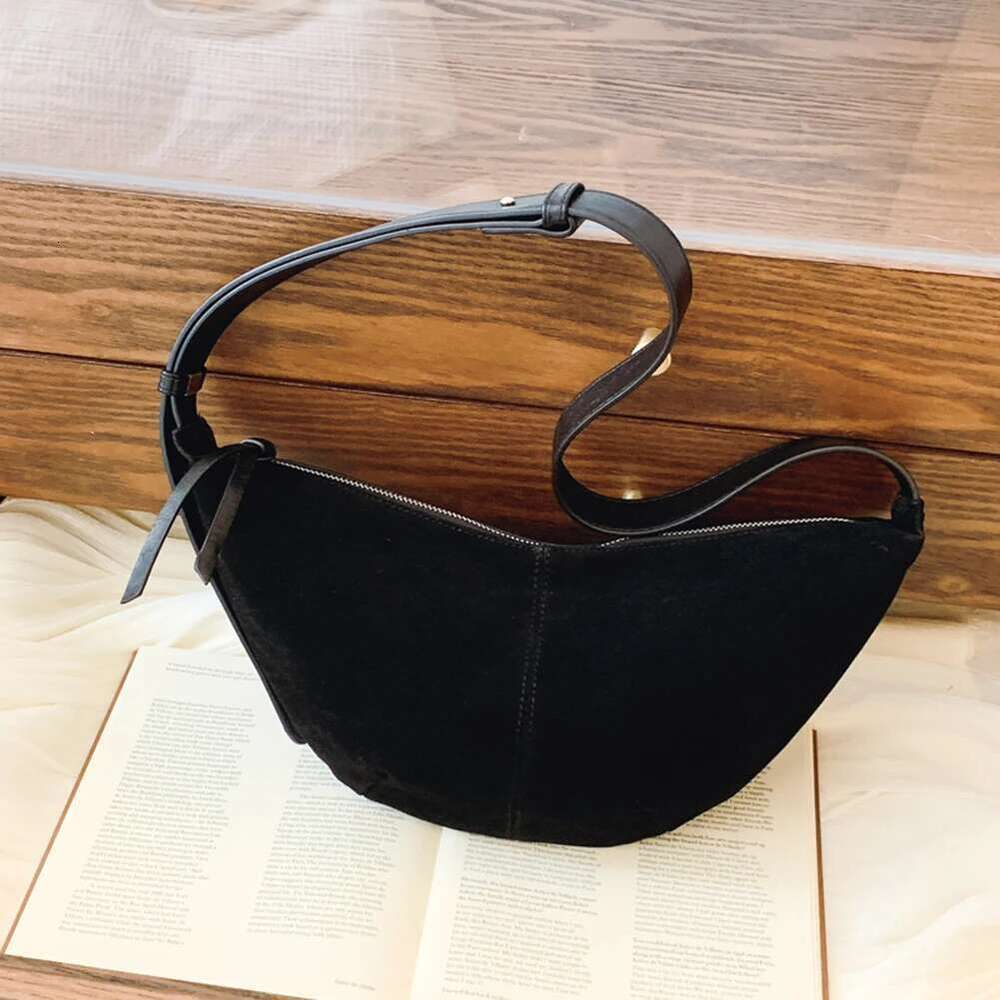 Crescent Women Men Adjustable Strap Shoulder Suede Multi-pocket Crossbody Dumpling Bag for Work Travel