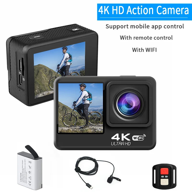 High definition 4k/30 fps 4k30fps action camera 2.0-inch screen WIFI remote viewfinder outdoor bicycle and diving mini DV camera 250425