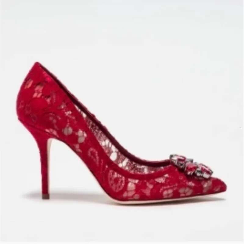New Brand Designer Sexy Hollow Ladies High Heels Fashion Style Pointed Lace Rhinestone Sandals Crystal Women Shoes