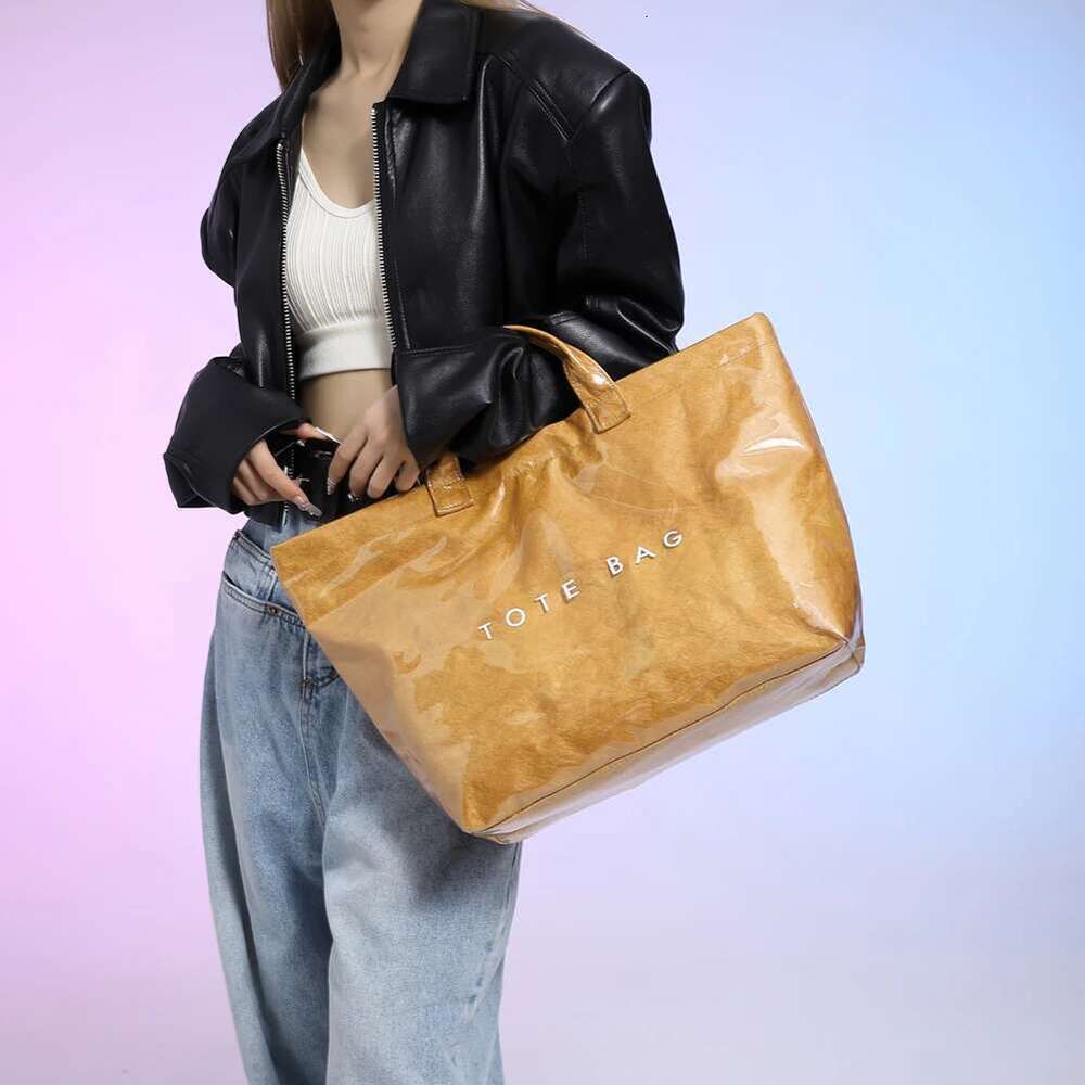 designer bag Large Capacity Fashion Tote PVC Waterproof Transparent Jelly Bag With Handles Trendy Vintage Casual Letter Print Handbag