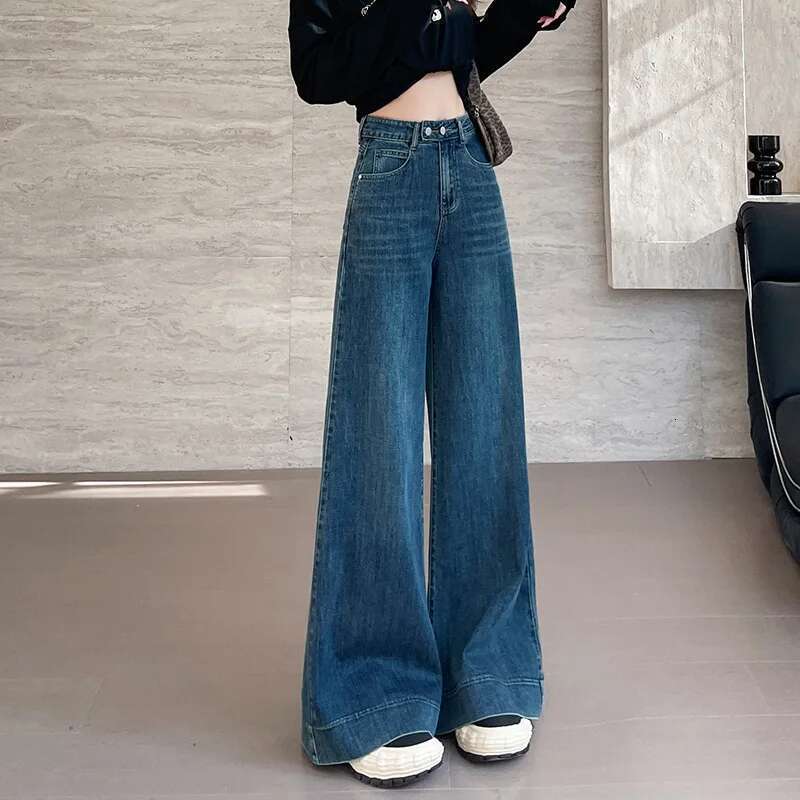 Spring and Autumn New Women's Soft Jeans Girls Small High-Waisted Wide-Leg Large Flared Casual Drag Pants