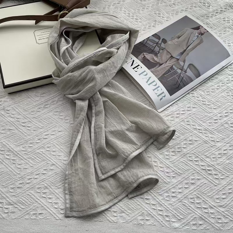 T608 Korean temperament Chunda cotton and linen feel scarf accessories 2025 spring and autumn new retro natural wrinkled hem silk scarf female