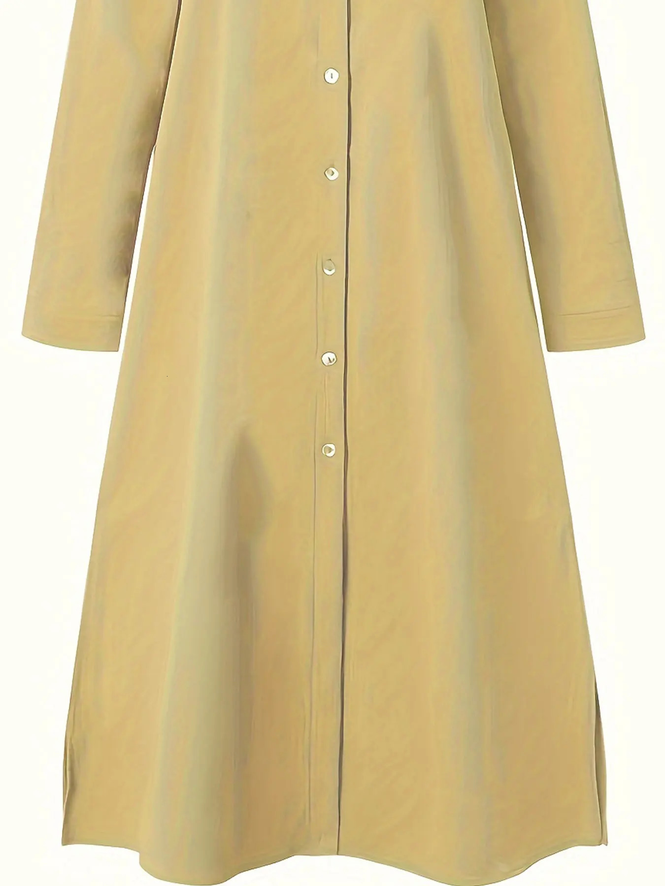 Plus size casual set womens Plus solid long sleeved button up collar split shirt and pants set 2-piece set 250427