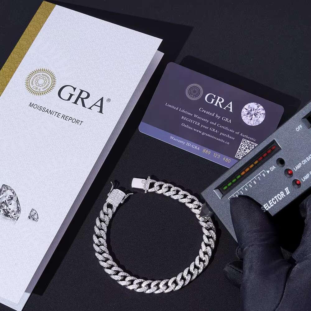 High Quality Hip Hop 925 Sterling Silver 9mm Miami Chain White Gold Plated Inset 5A Zircon Cuban Chain Bracelets for Gift