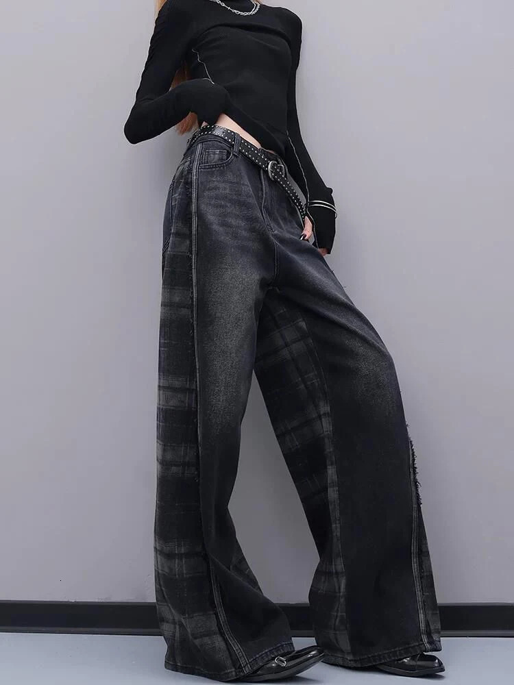 WCFCX STUDIO Spring American Retro Loose Straight Leg Pants Flat Knitted Jeans Womens Fashion Denim Trousers 250423