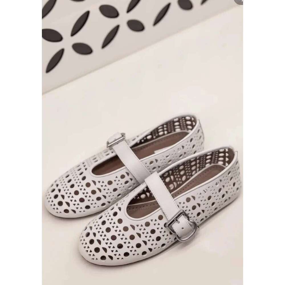 High Quality Round Toe Flat Ballet Women Air Mesh Hollow Outs Loafers Buckle Strap Casual Shoes