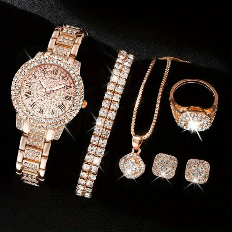 6 pieces of womens watches and elegant alloy watches crystal watches womens gifts quartz watches alloy rhinestone bracelets Montessori 250425