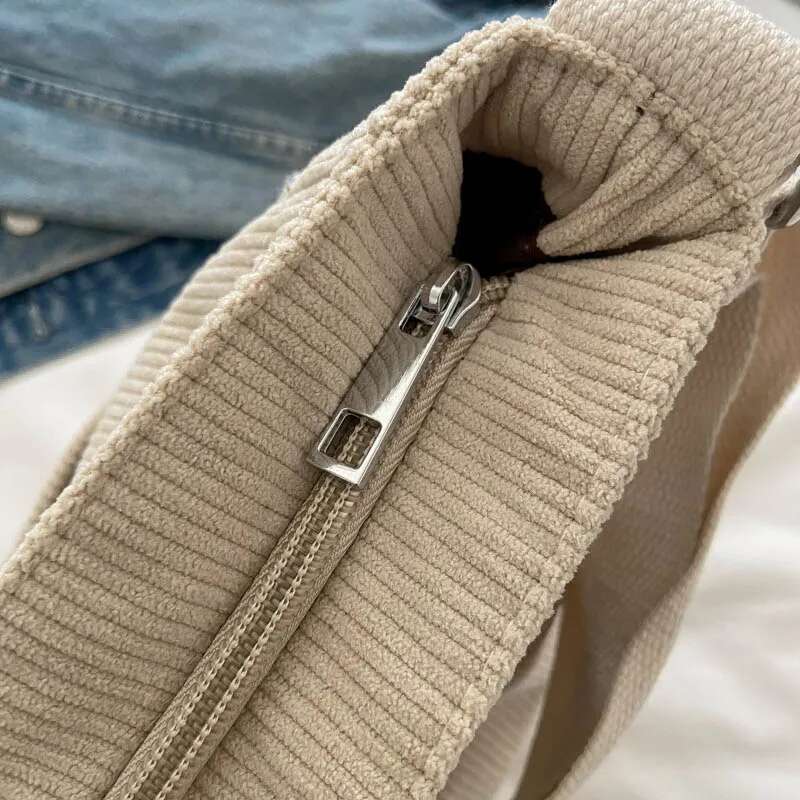 Women Corduroy Shoulder Bag Cute Handbag Big Tote Large Capacity Female Soft Thick Stripe Cloth Purse College Girl Backpacks Bag