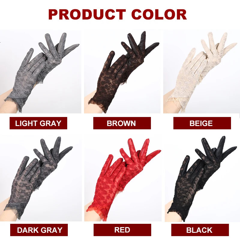 Fashion Sheepskin Lace gloves Six colors Driving womens leather gloves Classic embroidery leather gloves women- 250420