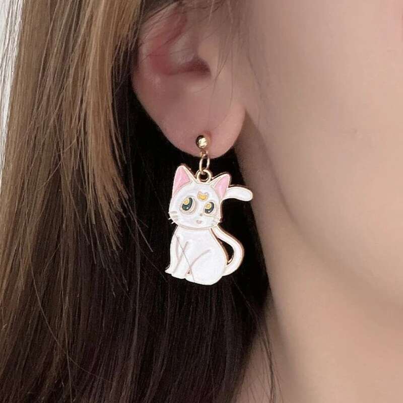 Anime Cute Drop Earrings Kawaii Cartoon Moon Cat Pendant Jewelry For Women Korean Fashion Enamel Design Accessories