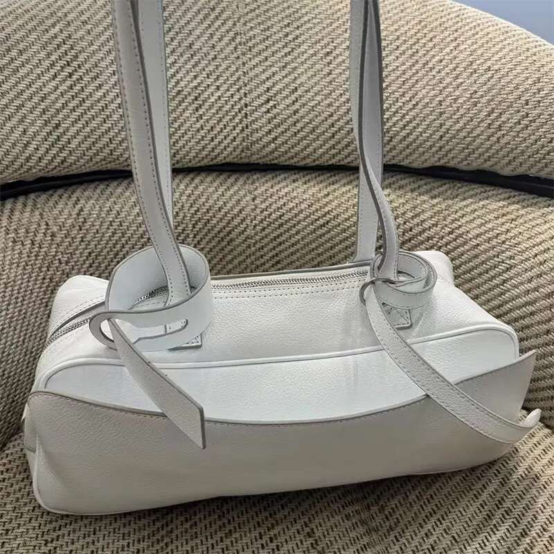 Cowhide French Motorcycle 2025 New Fashion Bowling Bag Vintage Design Casual Underarm Shoulder Purse Tote Handbag Women
